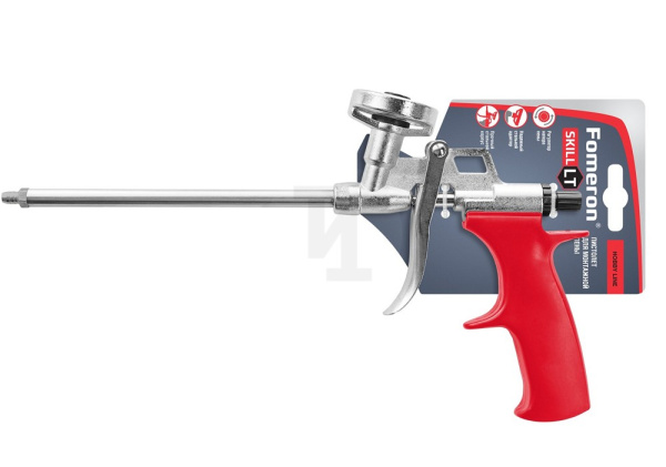 картинка Пистолет для монтажной пены адаптер корпус металл ручка пластик красный HobbyLine Fomeron Skill LT от магазина Компания+